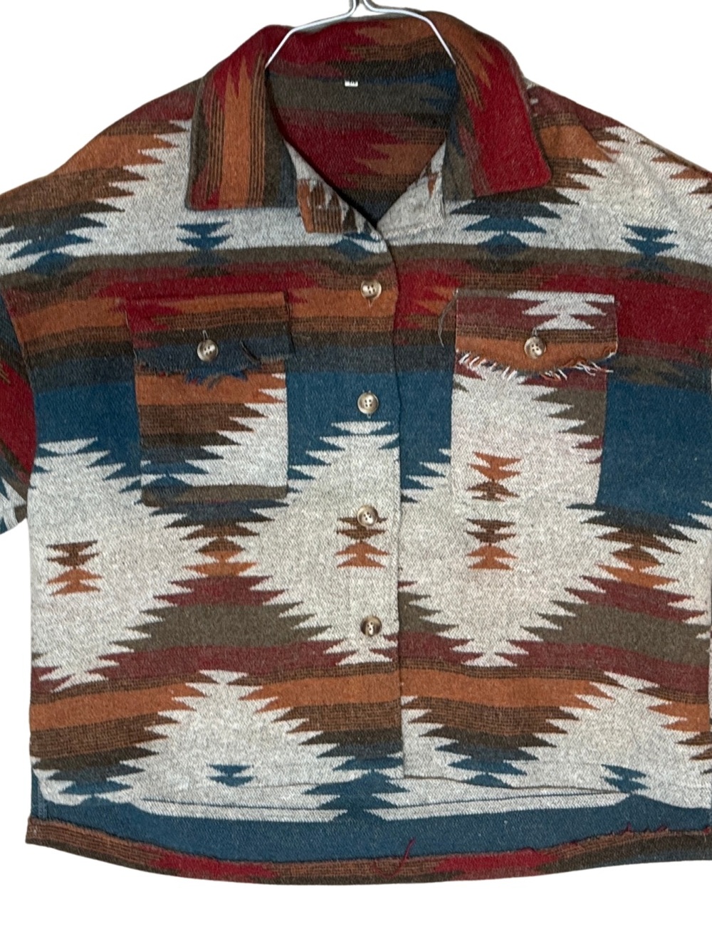 Southwestern Pattern Button-Front Jacket - Rust Blue